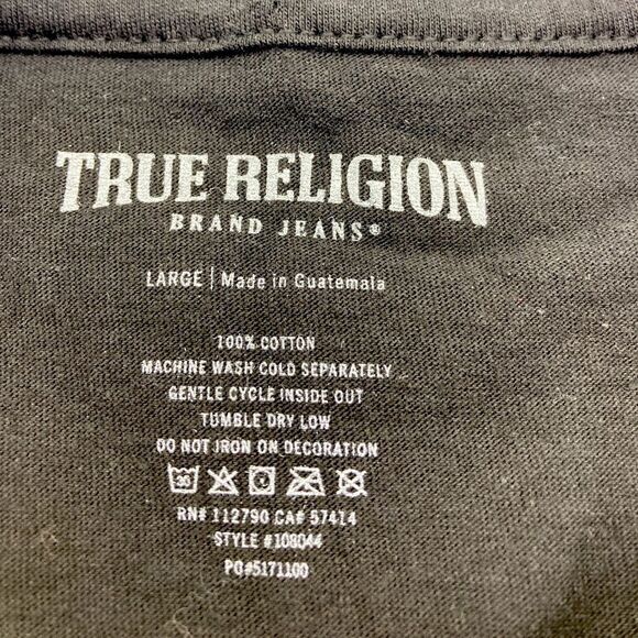 NWT True Religion Jet Black Logo Graphic Script Tee Size L - Picture 4 of 6